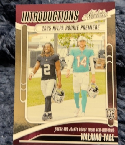 2025 Panini Absolute #I-QES Ashton Jeanty & Quinn Ewers Introductions Walking Tall Rookie Card — front