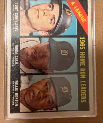 1966 Topps #218 American League 1965 Home Run Leaders Tony Conigliaro, Norm Cash, Willie Horton — front