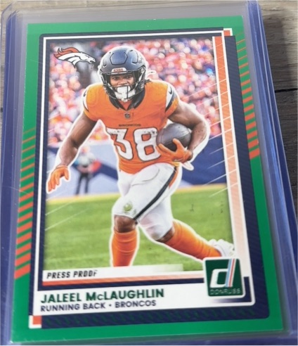 2025 Panini Donruss #151 Jaleel McLaughlin Press Proof Green — front