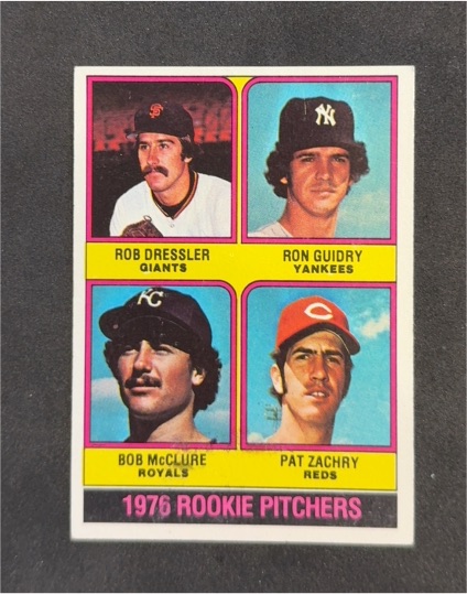 1976 Topps #599 Rookie Pitchers Ron Guidry, Rob Dressler, Bob McClure, Pat Zachry — front