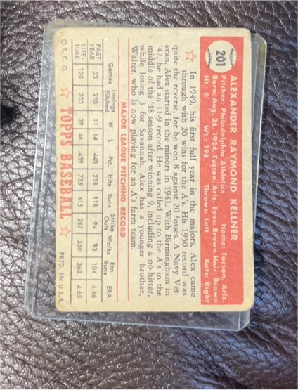 1952 Topps #201 Alexander Raymond Kellner — front