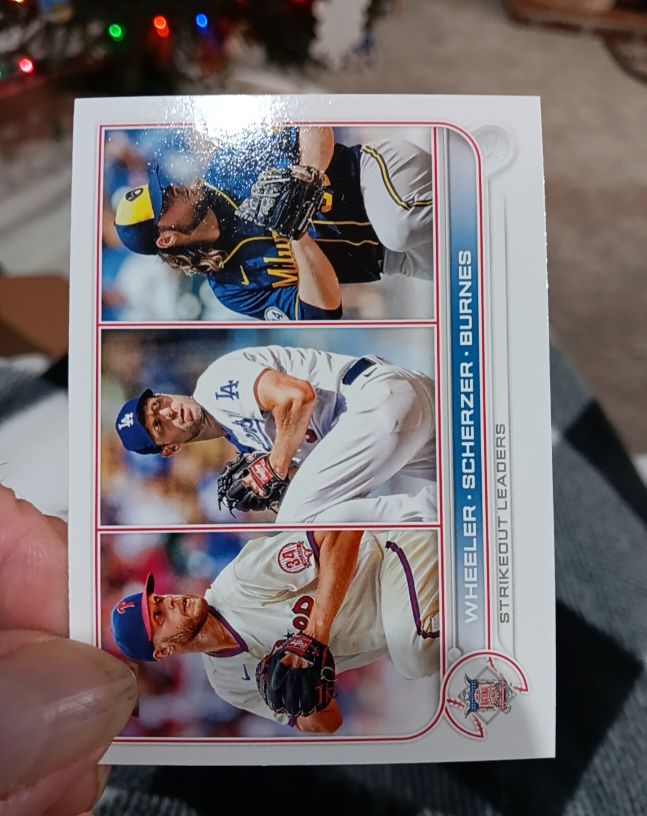 2022 Topps #127 NL Strikeout Leaders Wheeler / Scherzer / Burnes — front