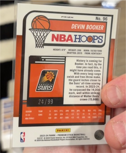 2023-24 Panini NBA Hoops Premium Stock #96 Devin Booker — front