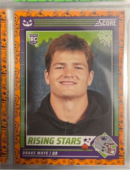 2024 Panini Score-A-Treat #17 Drake Maye Rising Stars Orange Pumpkins — front