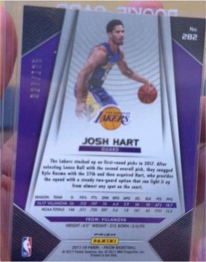 2017-18 Panini Prizm #282 Josh Hart Rookie RC — front