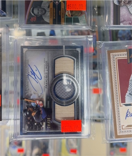 2019 Topps Museum Collection Signature Swatches Triple Relics Francisco Lindor — front