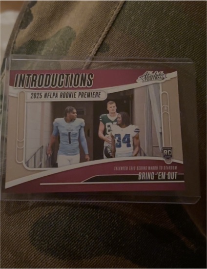2025 Panini Absolute Introductions #I-CWD Bring 'Em Out Cam Ward, Mason Taylor, Jaydon Blue Rookie Card — front