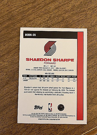 2025-26 Topps 1980-81 Topps Basketball #80BK-35 Shaedon Sharpe — front