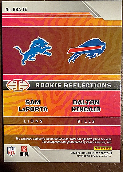 2023 Panini Illusions Rookie Reflections #RRA-TE Sam LaPorta Dalton Kincaid — back