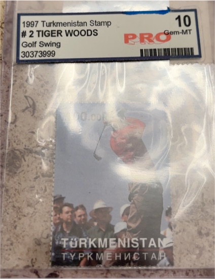 1997 Turkmenistan Stamp #2 Tiger Woods — front