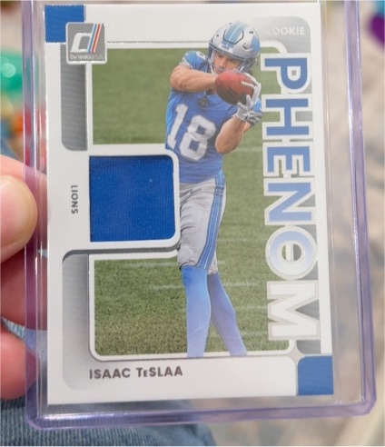 2025 Panini Donruss #RPJ-ITA Isaac TeSlaa Rookie Phenom Jersey Patch Lions — front