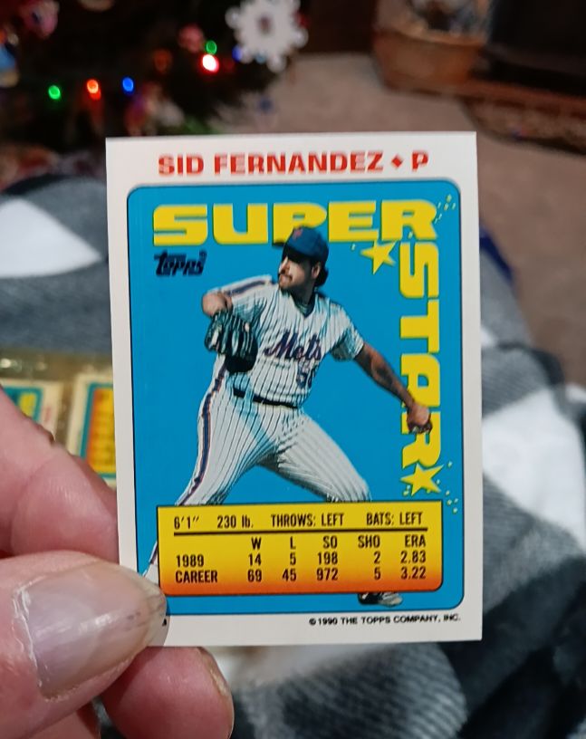 1990 Topps Stickers #28 Sid Fernandez Super Star Backs — front