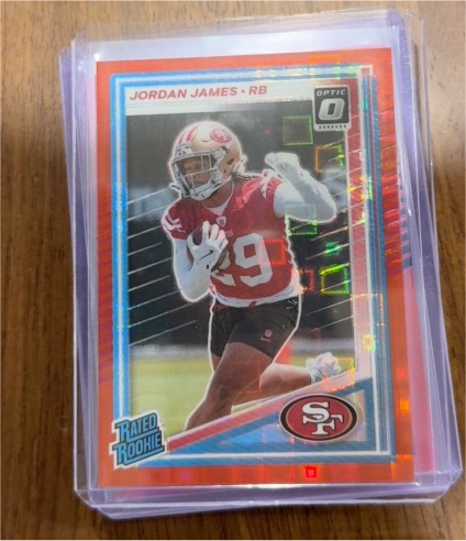 2025 Panini Donruss Optic #374 Jordan James Rated Rookie Red Press Proof — front