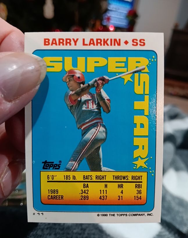 1990 Topps Stickers #11 Barry Larkin Super Star Backs — front