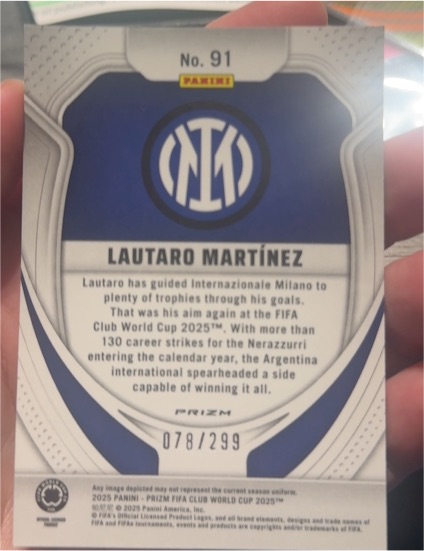 2025 Panini Prizm FIFA Club World Cup #91 Lautaro Martínez — front