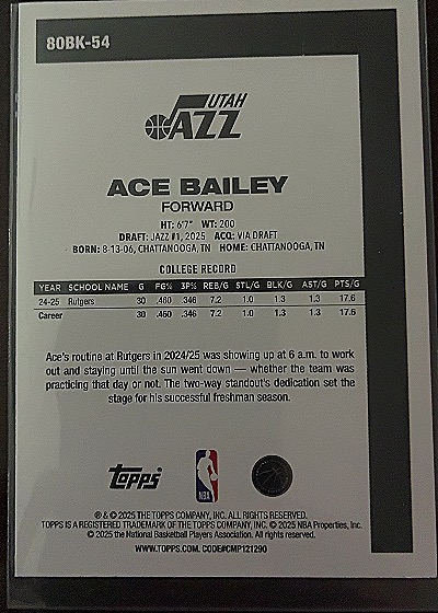 2025-26 Topps #80BK-54 Ace Bailey — back