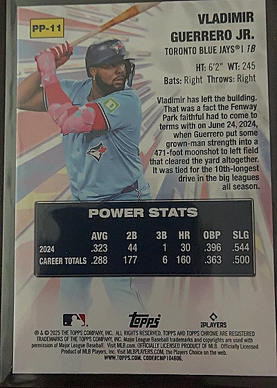 2024 Topps #PP-11 Vladimir Guerrero Jr. — back