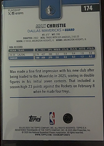 2025-26 Topps #174 Max Christie — back