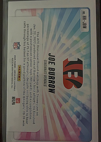 2025 Panini Absolute Hog Heaven #HH-JBW Joe Burrow — back