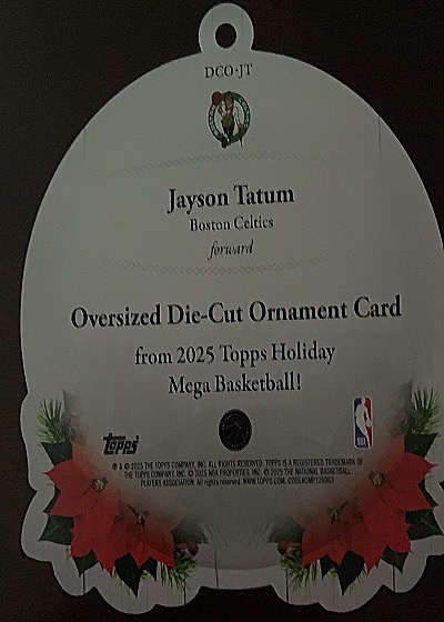 2025 Topps Holiday #DCO-JT Jayson Tatum Die-Cut Ornament Boston Celtics — back