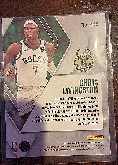 2023-24 Panini Phoenix #265 Chris Livingston — back