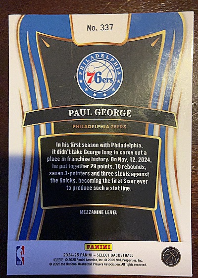 2024-25 Panini Select #337 Paul George — back