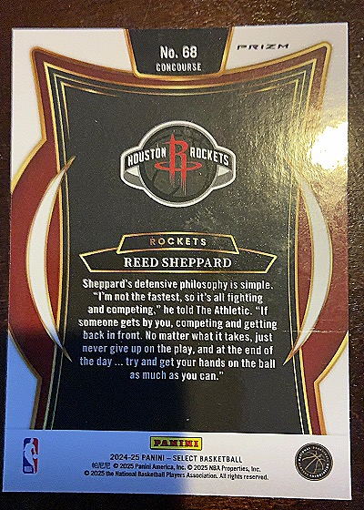 2024-25 Panini Select #68 Reed Sheppard — back