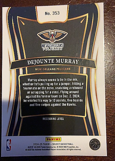 2024-25 Panini Select #353 Dejounte Murray — back