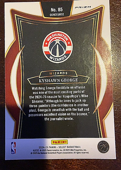 2024-25 Panini Select Concourse Orange Flash Prizm #85 Kyshawn George — back