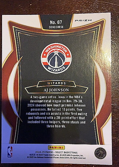 2024-25 Panini Select #67 AJ Johnson — back