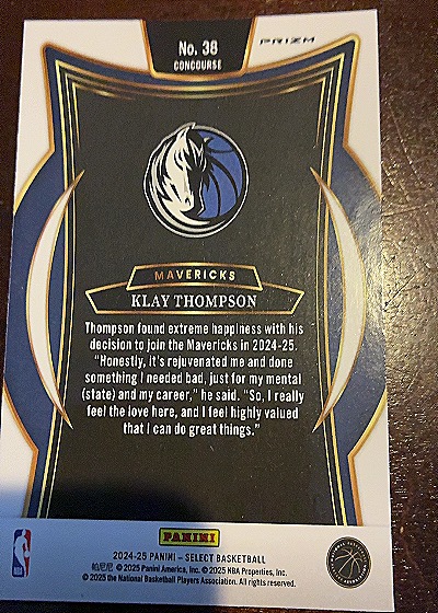 2024-25 Panini Select Concourse #38 Klay Thompson — back