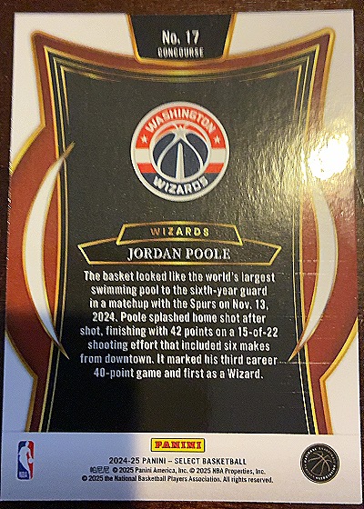 2024-25 Panini Select Concourse #17 Jordan Poole — back