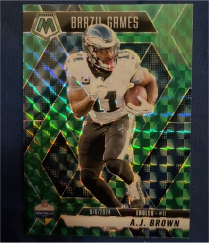 2025 Panini Mosaic #11 A.J. Brown Brazil Games Green Mosaic Prizm — front