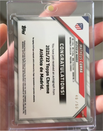 2021-22 Topps Chrome Atlético de Madrid #49 Matheus Cunha — front