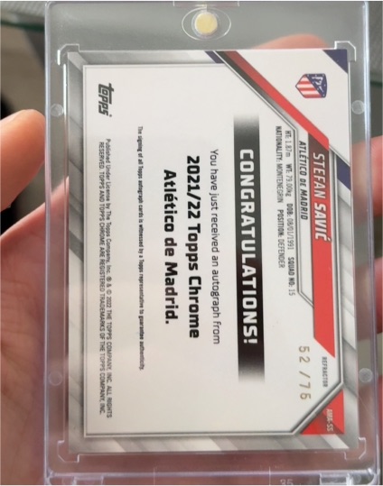 2021/22 Topps Chrome Atlético de Madrid Stefan Savić Autograph #52/76 — front