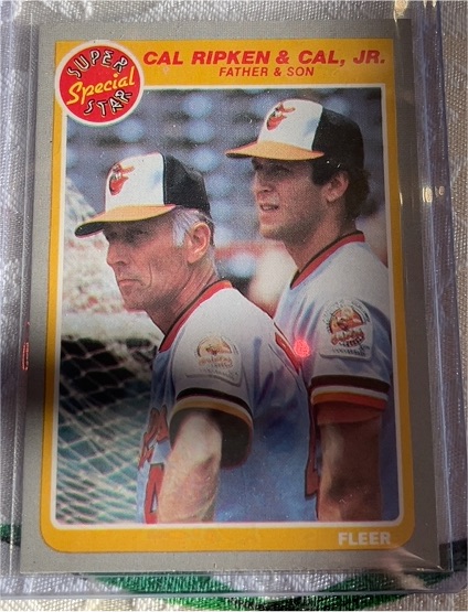 1985 Fleer #641 Cal Ripken & Cal Jr. — front