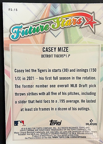 2022 Topps Chrome #FS-15 Casey Mize Future Stars — back