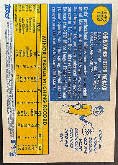 2019 Topps Heritage #703 Chris Paddack — back