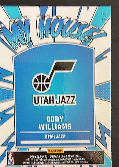 2024-25 Donruss Optic #4 Cody Williams My House — back