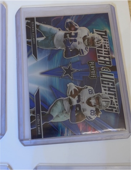 2021 Panini Playoff Thunder & Lightning SP Silver Prizm #TL-2 Ezekiel Elliott / CeeDee Lamb — front