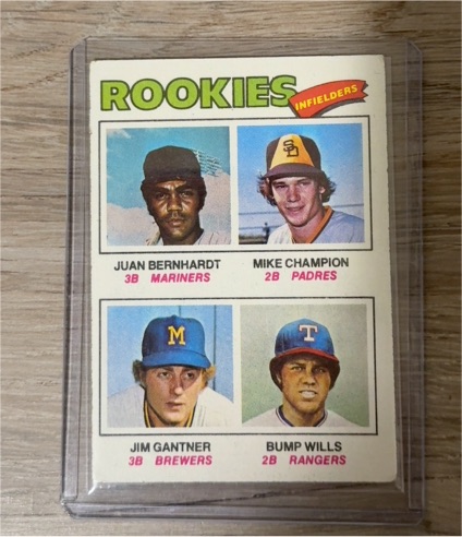 1977 Topps #494 Rookie Infielders Juan Bernhardt Mike Champion Jim Gantner Bump Wills — front