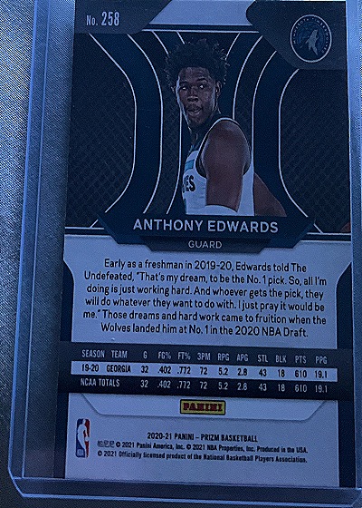 2020-21 Panini Prizm #258 Anthony Edwards — back