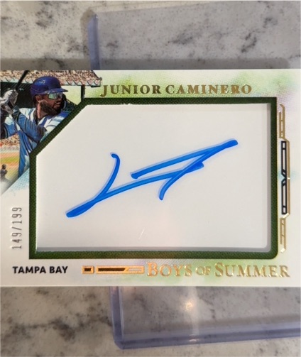 2025 Panini Boys of Summer Jumbo Acetate Signatures #/199 Junior Caminero — front