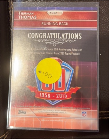 2015 Topps Football Thurman Thomas 60th Anniversary Autograph — front
