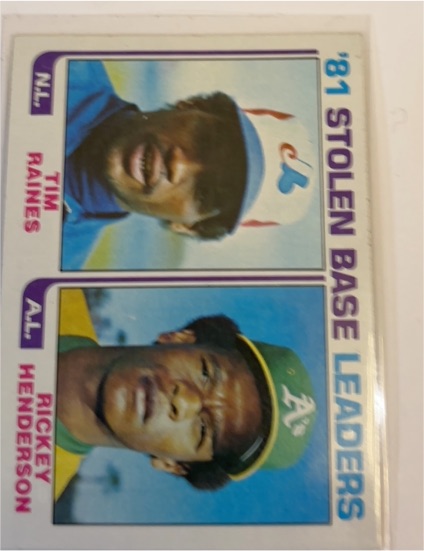 1982 Topps #164 '81 Stolen Base Leaders Tim Raines / Rickey Henderson — front