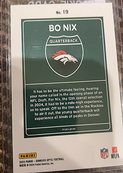 2024 Panini Donruss Optic Downtown! #19 Bo Nix — back