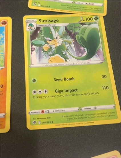 2020 Pokémon Darkness Ablaze #007 Simisage — front