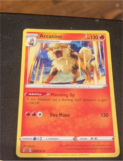 2020 Pokemon Rebel Clash #028 Arcanine — front