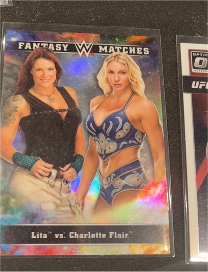 2020 Topps Chrome WWE Fantasy Matches #FM-11 Lita vs Charlotte Flair — front