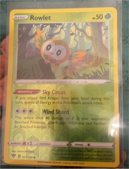 2020 Pokémon SWSH03 #011 Rowlet — front